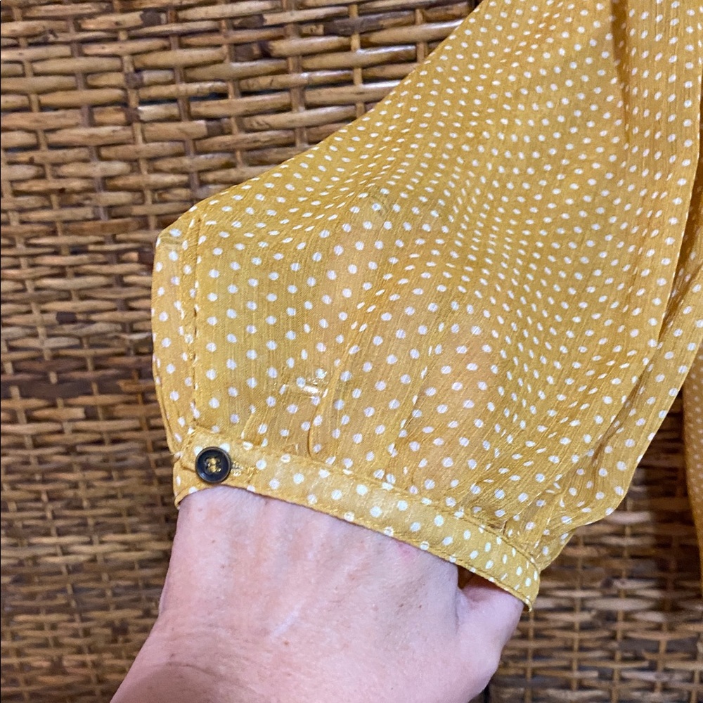 EUC Xhilaration dark, yellow gold, white, mini polkadot kitty bow blouse top XXL - Picture 2 of 8